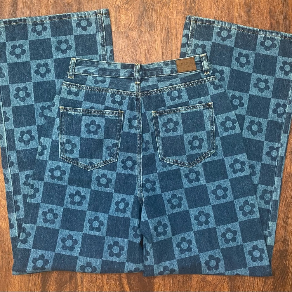 Retro checkered loose fit wide leg jeans!! - Picture 5 of 10
